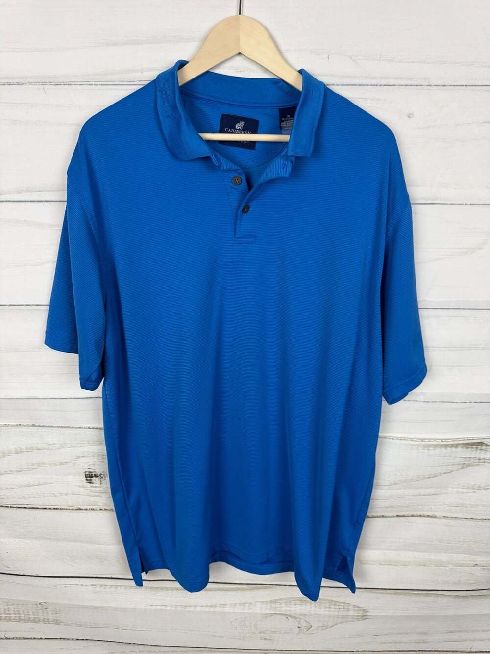 Caribbean Joe Island Supply Co. Men's Blue Striped Performance Polo Shirt XL